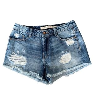 Zara Raw Hem Distressed High Rise Jean Shorts